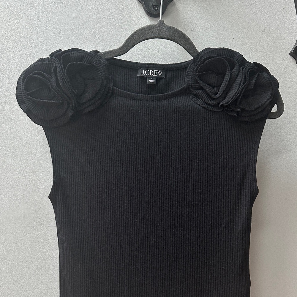 J. Crew Black Ribbed Tee with Floral Accents